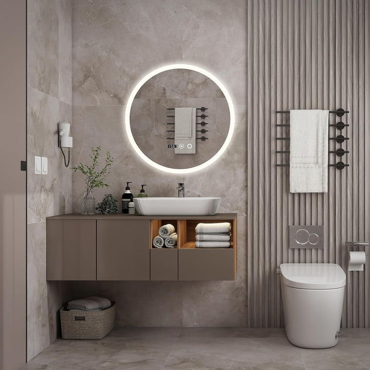 YU YUSING Badspiegel LED Rund Badezimmerspiegel mit Beleuchtung 50x50cm, 3 Lichtfarbe Einstellbare,