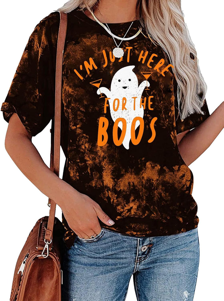 Halloween Shirt Damen Ghost Graphic Tshirt Frauen Karneval Lässiges Kurzarm Tees S Braun1, S Braun1