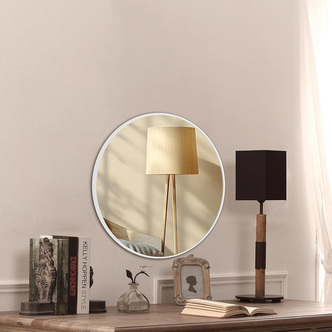 Wandspiegel 40cm mit weissem Rahmen, moderner runder Hängespiegel für Badezimmer Schlafzimmer Wohnzi