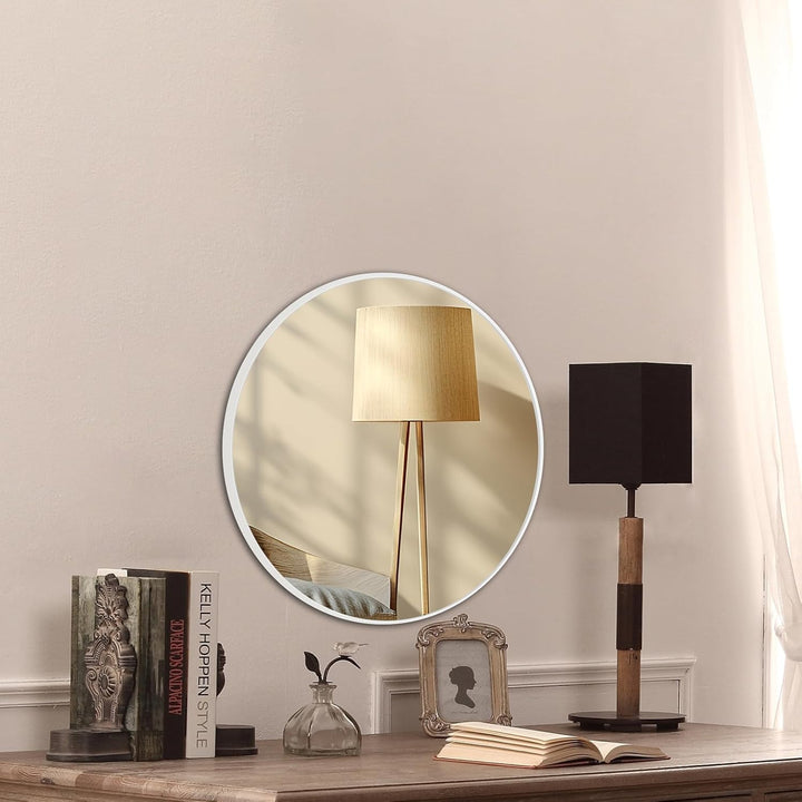 Wandspiegel 40cm mit weissem Rahmen, moderner runder Hängespiegel für Badezimmer Schlafzimmer Wohnzi