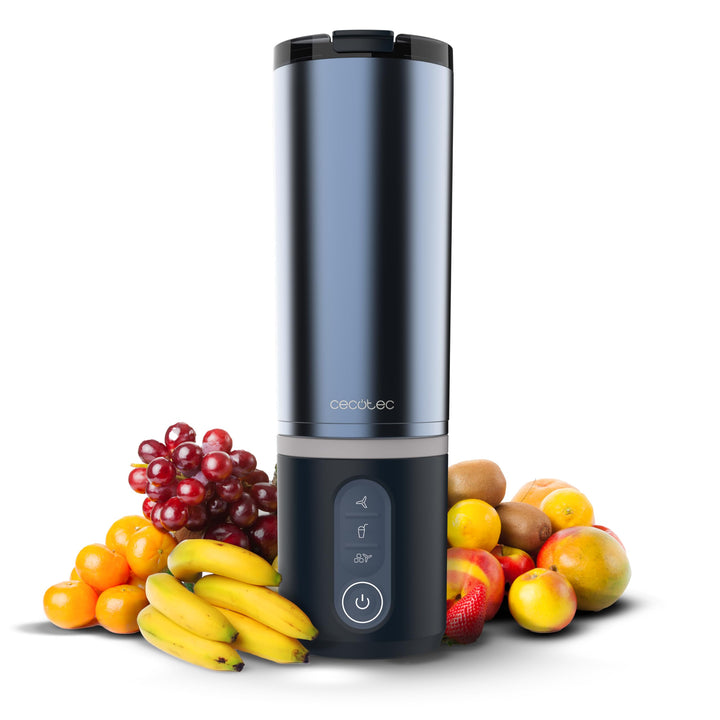 Cecotec Tragbarer Smoothie Maker Power Titanium Shake2Go Dark Steel. 180 W, 600 ml Metallbecher BPA-