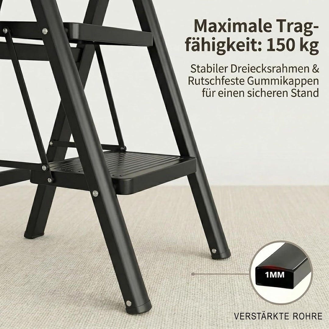 Trittleiter 3 Stufen Klappbar, stufenleiter,Leiter mit breitem Anti-Rutsch-Pedal, Tritthocker mit 15
