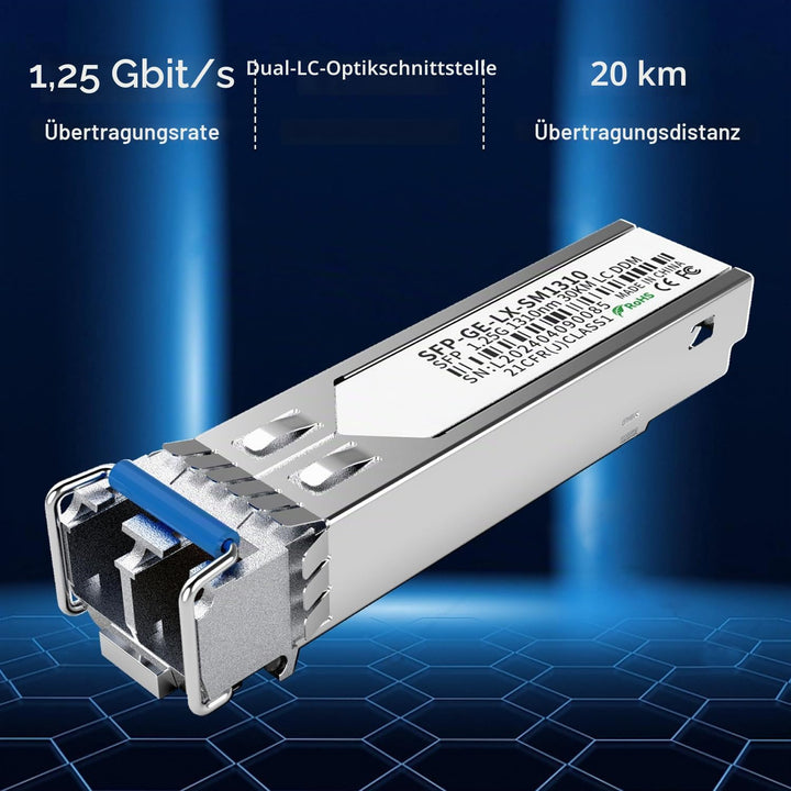 4er-Pack 1.25G SFP LC Modul 1000Base-LX Singlemode Transceiver (SMF, 1310nm, 20km, DDM) – Kompatibel