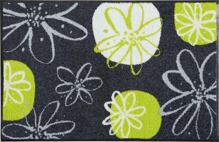 Erwin Müller Fussmatte Koblenz, Schmutzfangmatte, Fussabtreter rutschhemmend, Blumenmotiv grau/grün