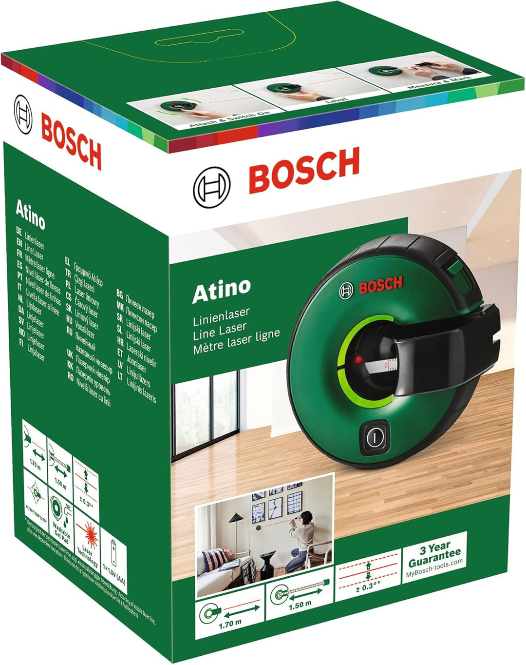 Bosch Linienlaser Atino Set inkl. Zubehör, Schwarz,grün