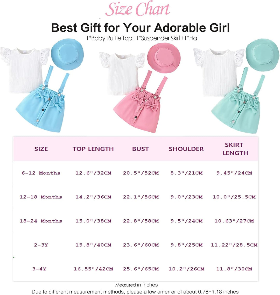 Kleinkind Baby Mädchen Rüschen Hosenschlitz Kurzarm Geripptes Oberteil + Schleife Strapsrock Overall
