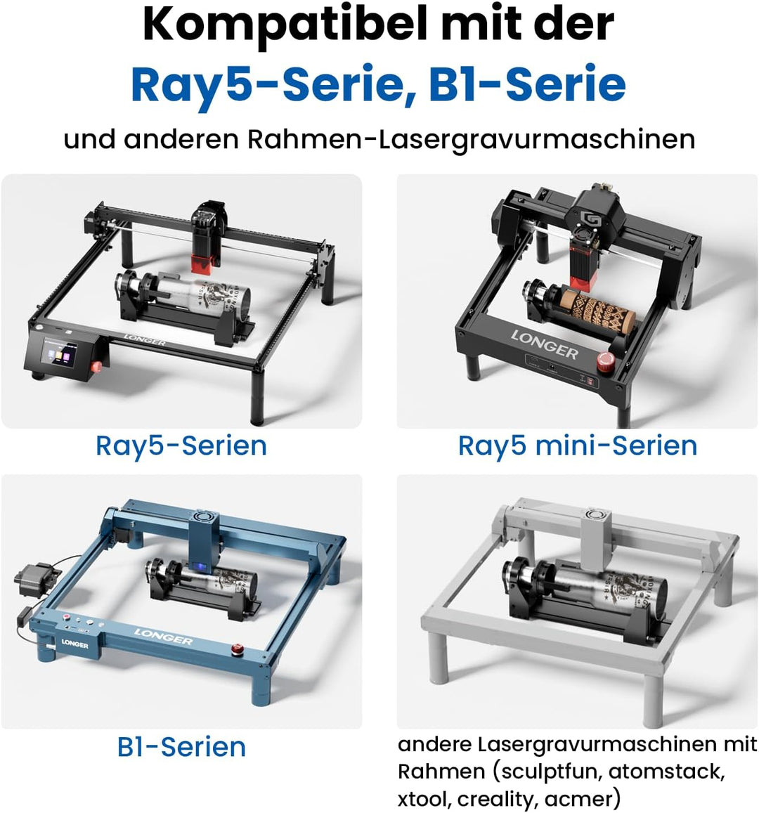 Longer Drehachse Rotary Modul (Spannfutter) für Rahmen-Lasergravierer – kompatibel mit Ray5, B1 Seri