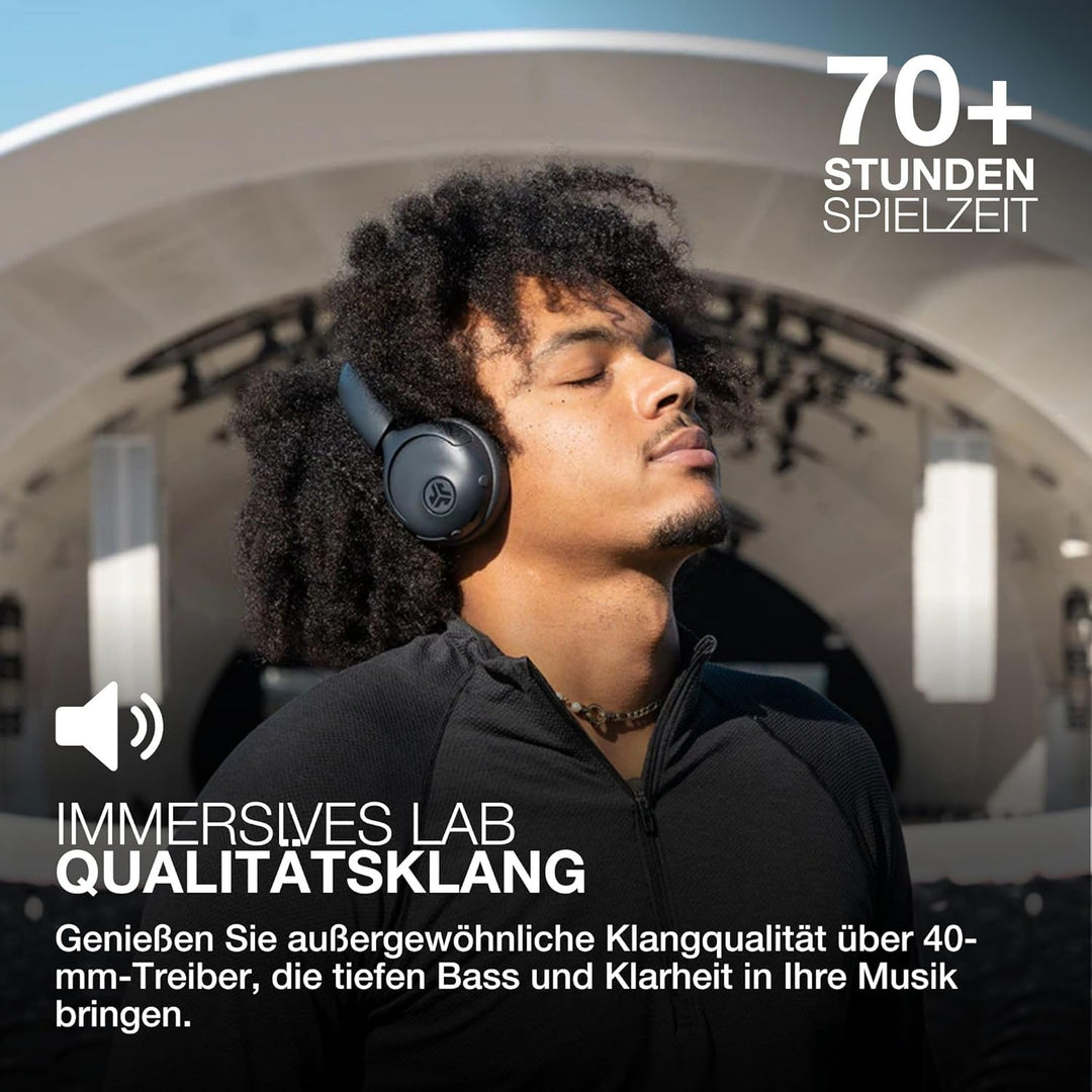 JLab Go Lux ANC Kopfhörer Noise Cancelling - Kabellose Bluetooth On Ear Kopfhörer mit Mikrofon, Akti