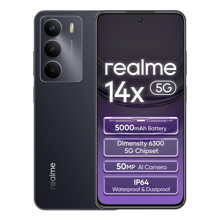 realme 14x 5G Smartphone 6+128GB, Carbon Black, 6.67 Zoll Bildschirm, 120Hz Display, 5000mAh Akku, 5