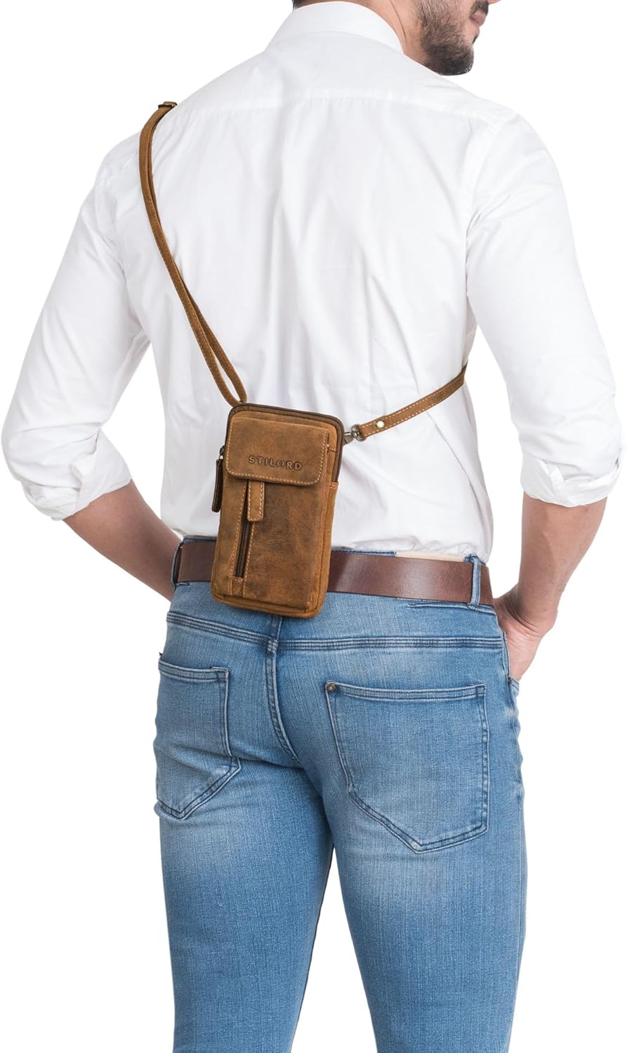 STILORD Mael 2-in-1 Umhängetasche Herren Leder Handytasche zum Umhängen Gürteltasche Brusttasche - S