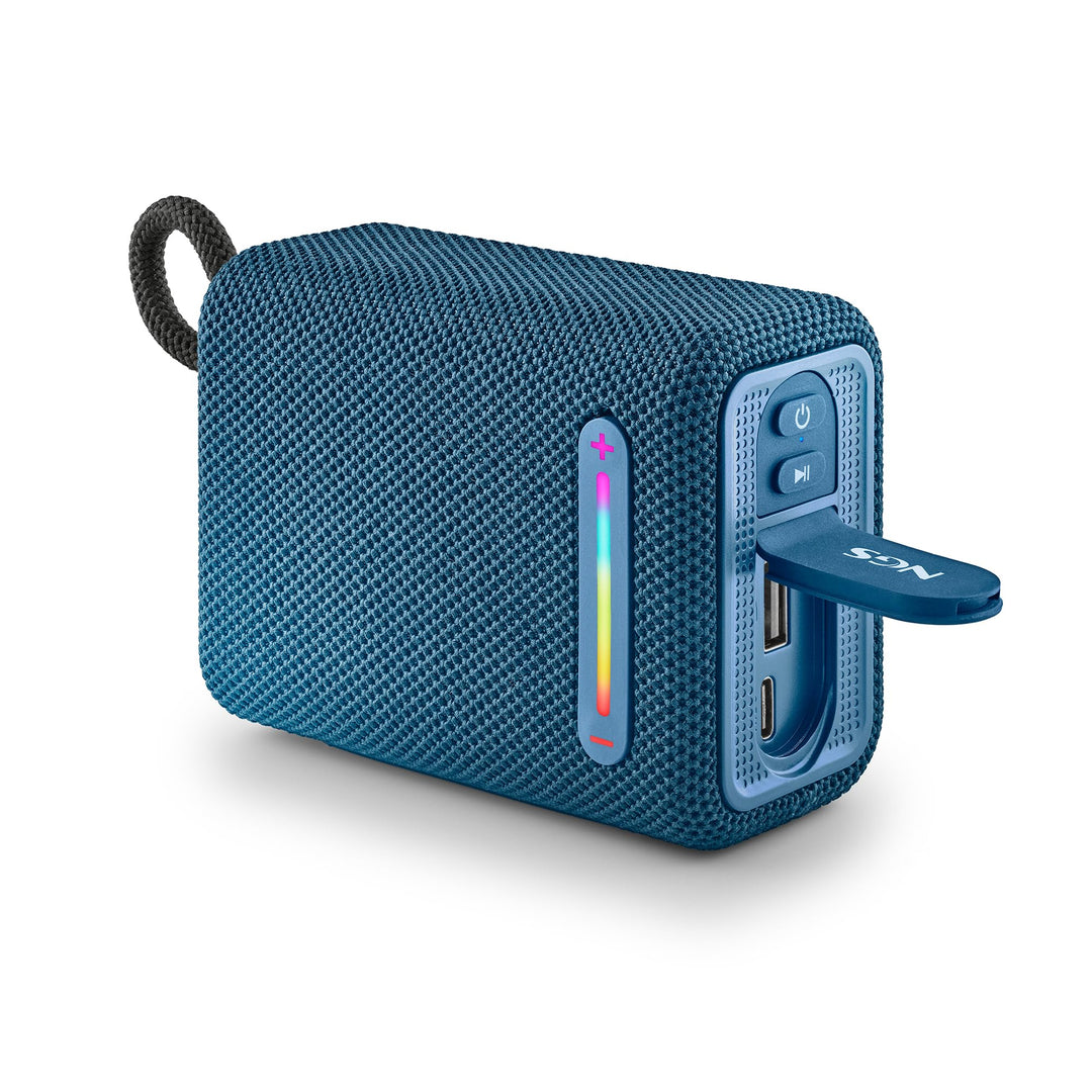 NGS Roller Furia 1 Blue - Tragbarer Lautsprecher mit Bluetooth-Technologie, RGB-Lichtern, IPX6-Wasse