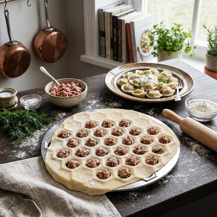 Pelmeni Form, 37 Löcher Russian Dumpling Maker aus Aluminiumlegierung, Silber, Ravioli Maker für DIY