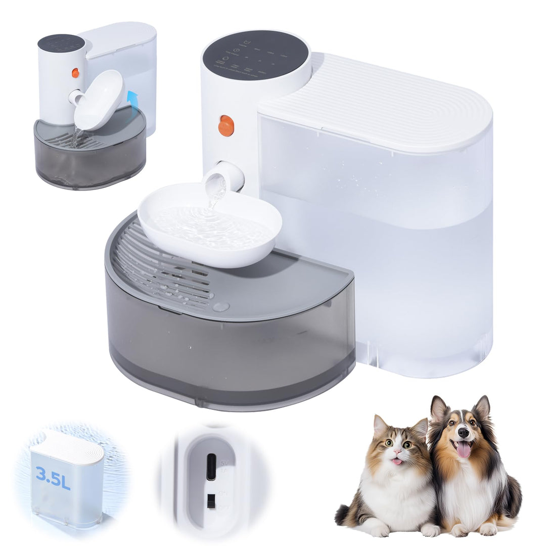 Katzenbrunnen Trinkbrunnen für Katze, 3.5L Leiser Kabellos Wasserbrunnen mit Timing & Wassermenge, A