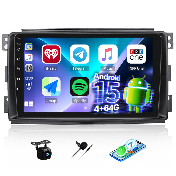 Android 15, 4G+64G CAMECHO Autoradio für Mercedes-Benz Smart Fortwo 2005-2010 Carplay Android Auto,