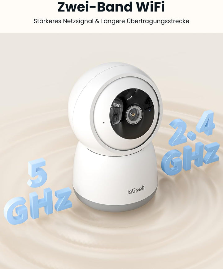 ieGeek 2K Überwachungskamera Innen,2.4G/5GHz WLAN Kamera,Babyphone mit Kamera,15M Nachtsicht,Bewegun