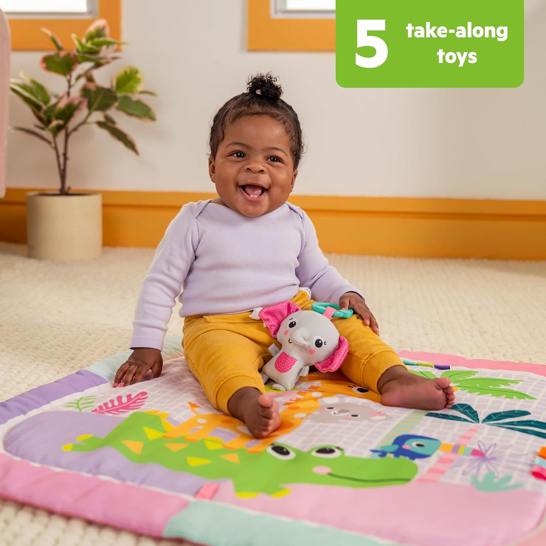 Bright Starts Wild Wiggles Sweet Safari FoldAway Aktivitätsspielzeug, rosa Spielmatte für Mädchen ab