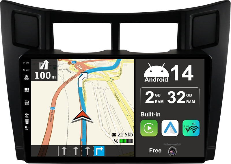 JOYX Android 12 IPS Autoradio Passt für Toyota Yaris (2005-2011) - Eingebautes CarPlay Android Auto