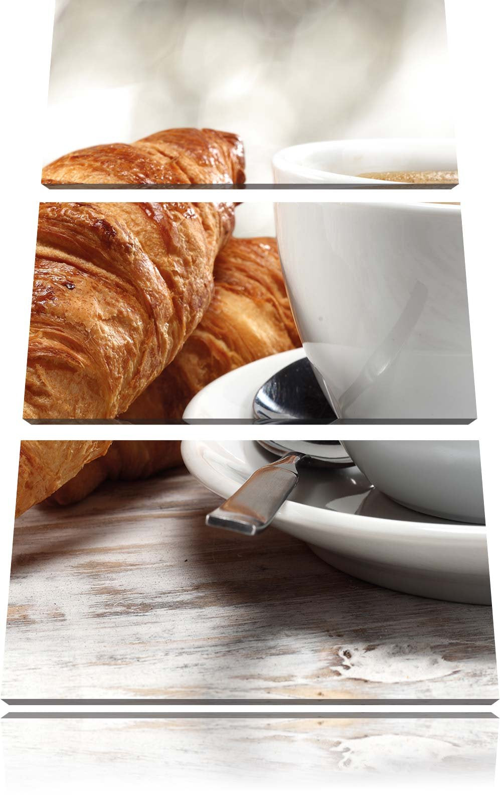Pixxprint Frische Croissants und Kaffee als Leinwandbild/Grösse: 3 Teilig (120x80 cm) cm/Wandbild/Ku