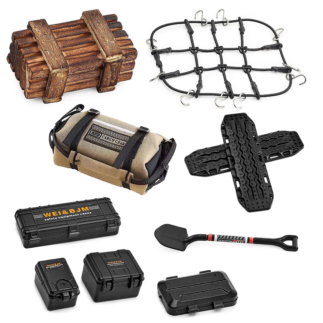 RC Crawler Car Dachdekoration 10-in-1 Tankaufbewahrungsbox, Gepäcknetz, Schaufel, Für Traxxas Desert