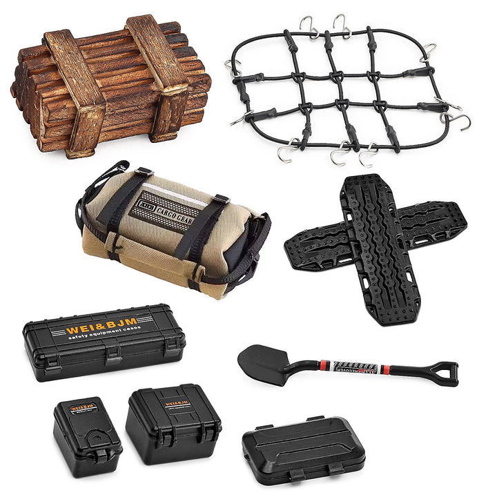 RC Crawler Car Dachdekoration 10-in-1 Tankaufbewahrungsbox, Gepäcknetz, Schaufel, Für Traxxas Desert