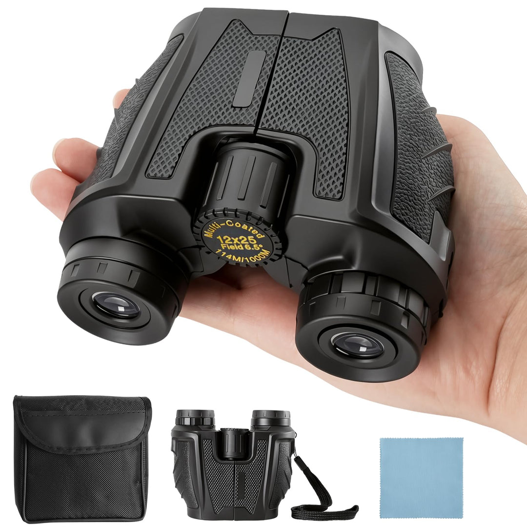 Fernglas 12x25 Kompakt Ferngläser Kinder Erwachsene, Mini-Ferngläser, HD Taschenfernglas, Faltbares,
