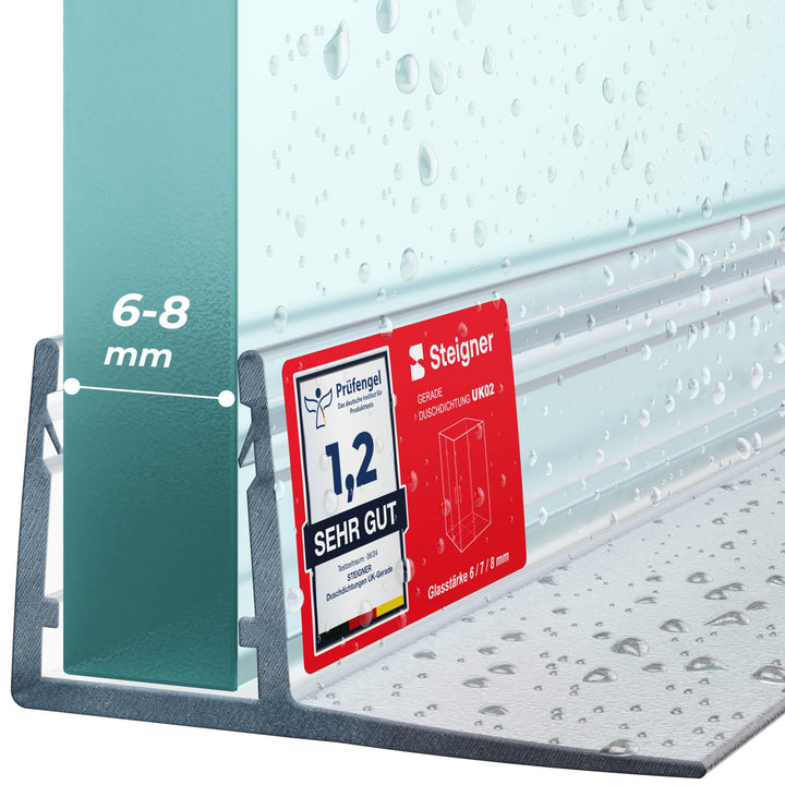 STEIGNER Duschdichtung, 140cm, Glasstärke 6/7/ 8 mm, Gerade PVC Ersatzdichtung für Dusche, UK02 UK02