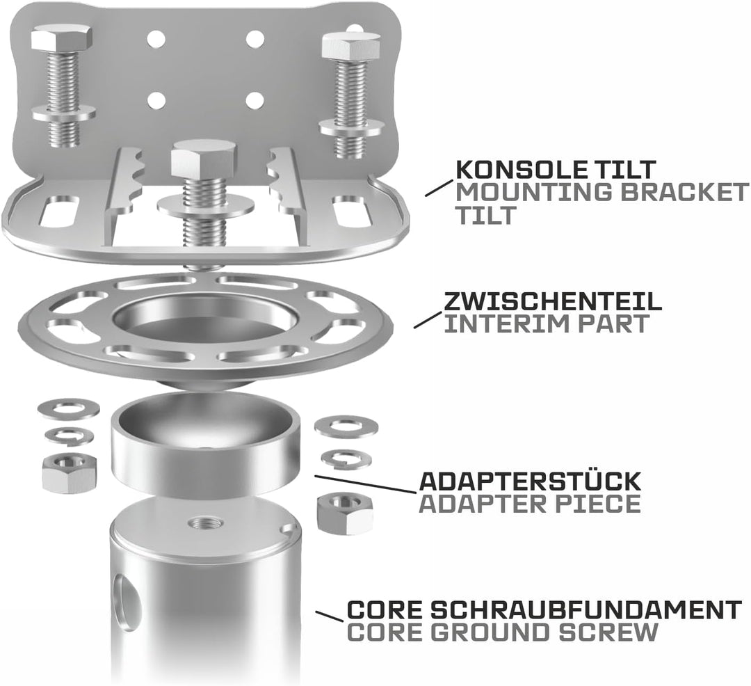 Maxerio NEU 80 cm 2er Base-Set TILT Schraubfundamente inkl. Konsole (feuerverzinkt); Ø 60 x 2; M12,