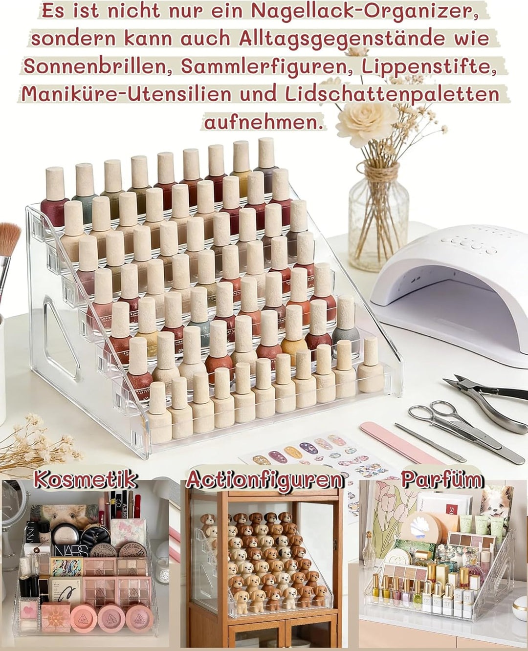 2er-Pack Acryl Nagellack Organizer mit 7 Ebenen Nagellack Aufbewahrung für 168 Flaschen, Klarer Make