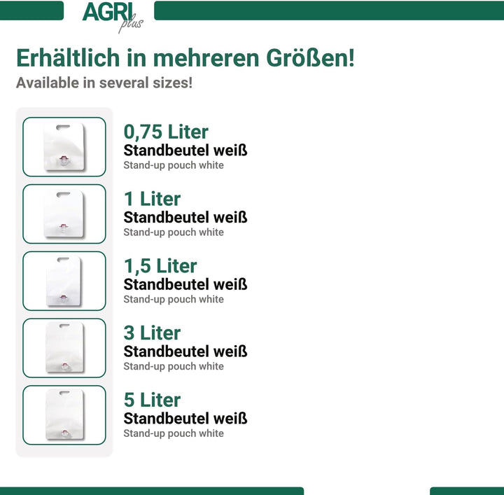 AGRI plus Standbeutel 20 Stück 3,0 Liter weiss | Anzahl und Grösse wählbar | Bag in Box Beutel 0,75-