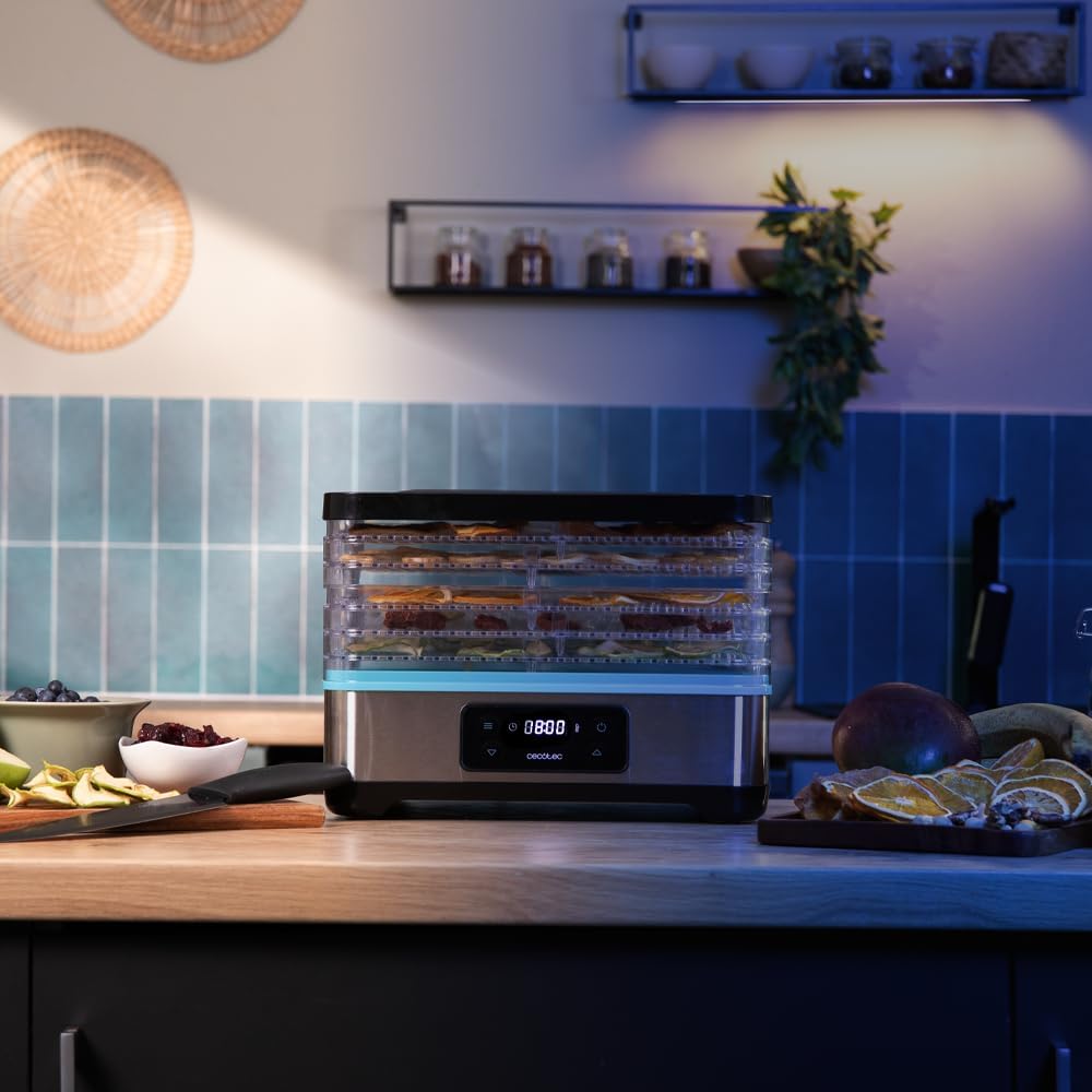 Cecotec VitaDry Pro Lebensmitteldehydrator, 300 W, Fruchtdehydrator mit 5 Ablagen, höhenverstellbar,
