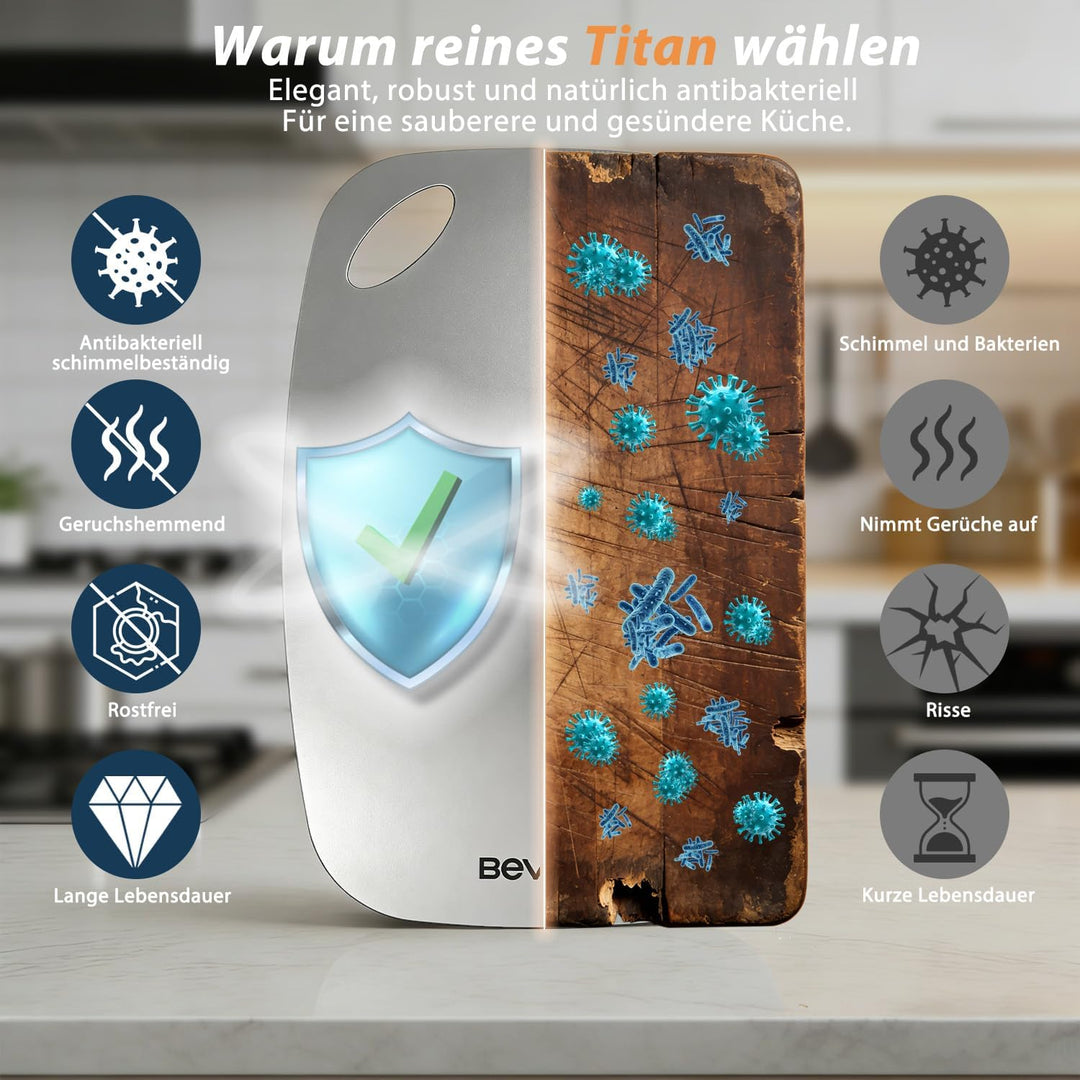 99,85% Reintitan Schneidebrett 29,2×20,3 cm, BPA-frei | Doppelseitig verwendbar, Spülmaschinenfest,