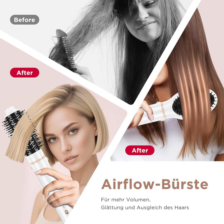 5-in-1 Airstyler & Lockenstab, PARWIN PRO BEAUTY Ionen Föhn Stylingbürsten, 5 Aufsätze Rundbürstenfö