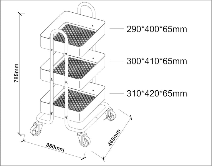 [en.casa] Servierwagen Pyhäntä Rollwagen mit 3 Ebenen Küchenwagen aus Metall Beistellwagen mit 2 Bre