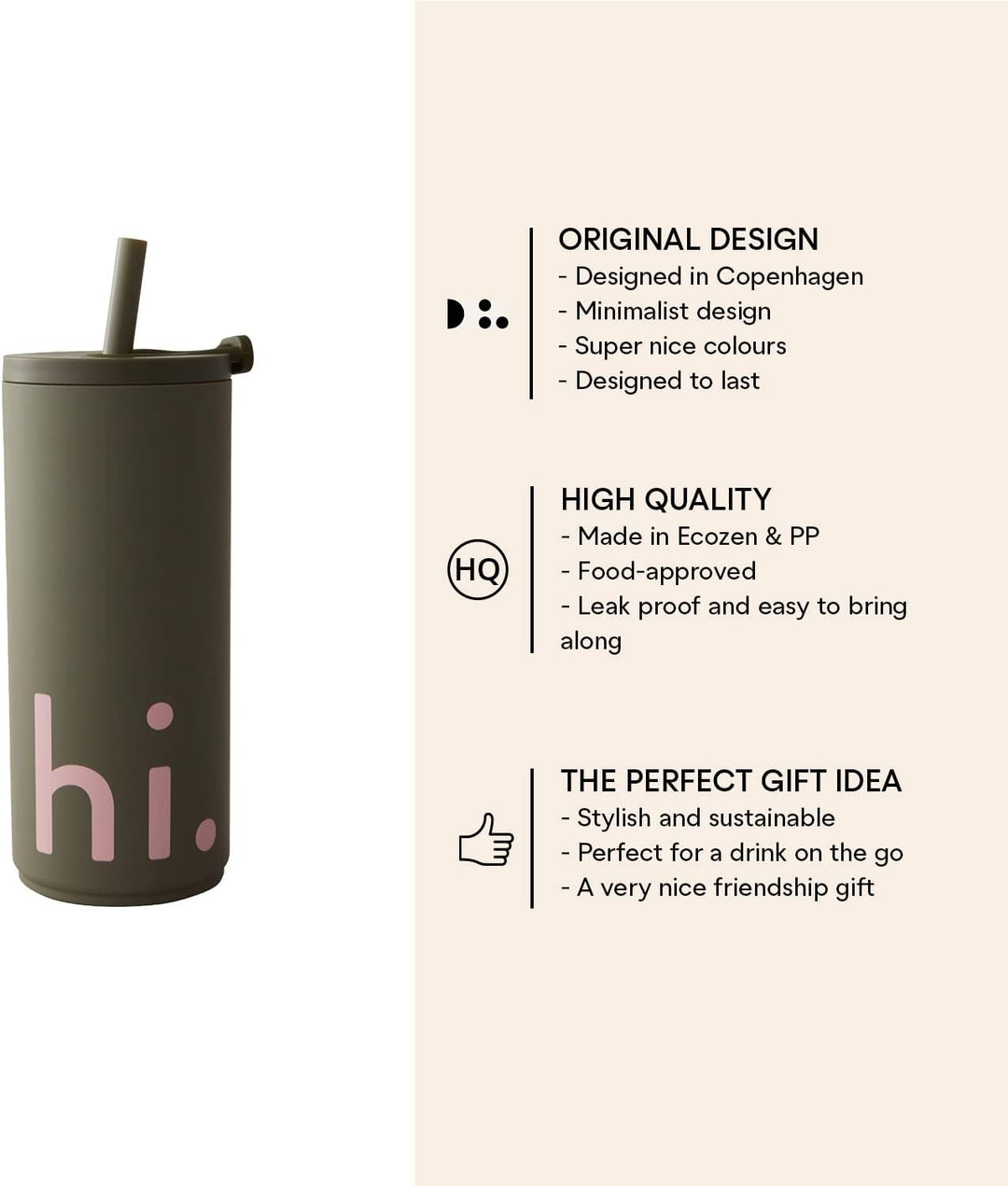 Design Letters Kaffeebecher 500 Ml | Becher mit Deckel & Strohhalm | Travel Mug BPA/BPS frei | Kaffe