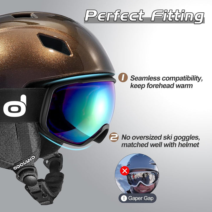 Odoland Skihelm und Skibrille Set Snowboardhelm mit Snowboardbrille für Damen und Herren Ski Goggles