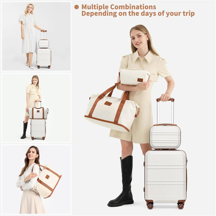 KONO Reisekoffer Set Gepäcksets 4 Teilig Kofferset, 55cm Handgepäck mit Beautycase Kosmetikkoffe mit