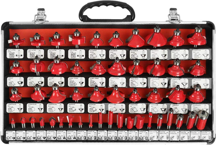 WALTER Oberfräse 1200 W mit Hartmetall-Fräsersatz 50 tlg, 55 mm Hubhöhe, Leerlaufdrehzahl 11.000-30.