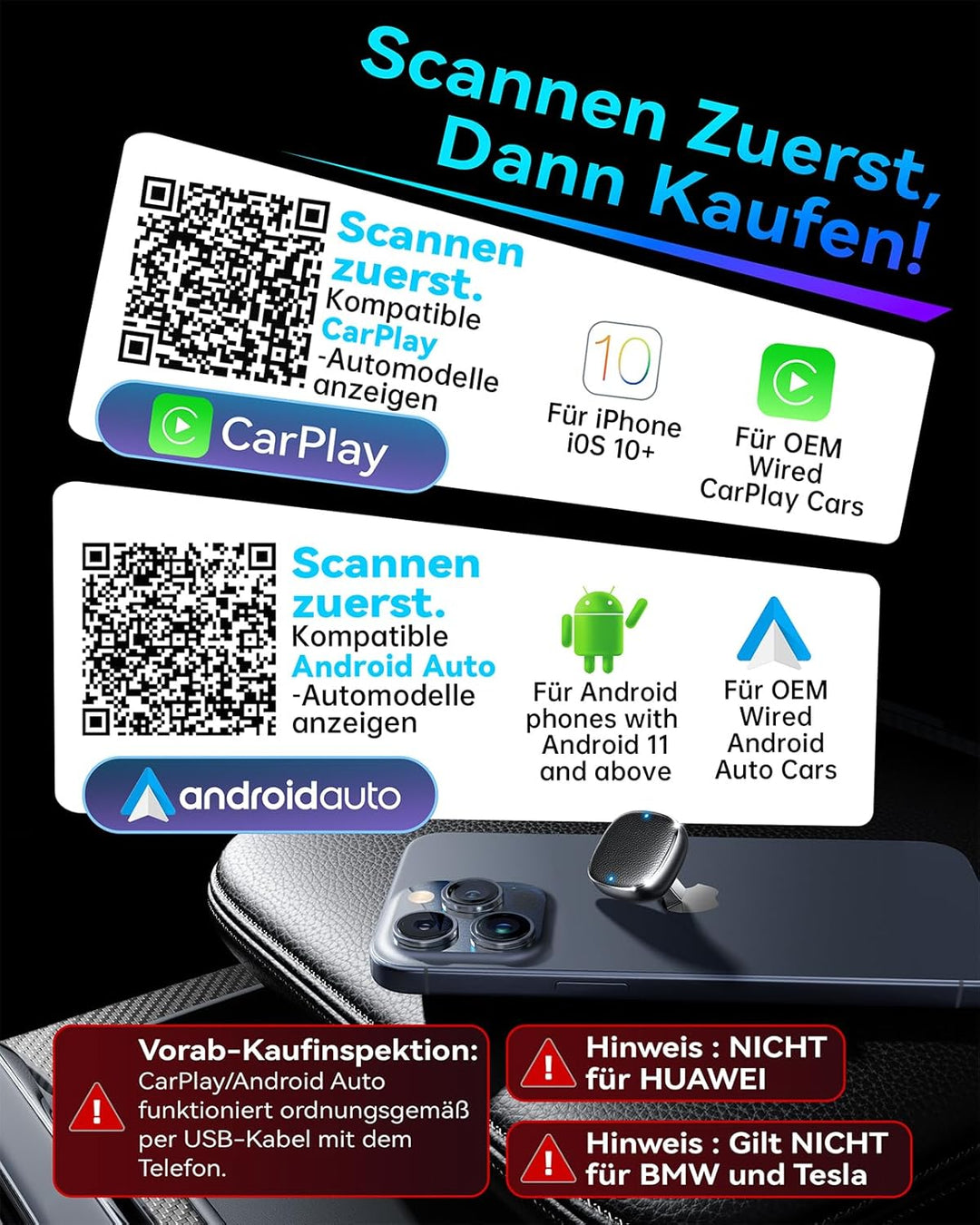 Wireless Carplay & Android Auto Adapter 2-in-1, 1-klick-Benutzerwechsel, Mavlou 2026 Ultra-Mini Dong