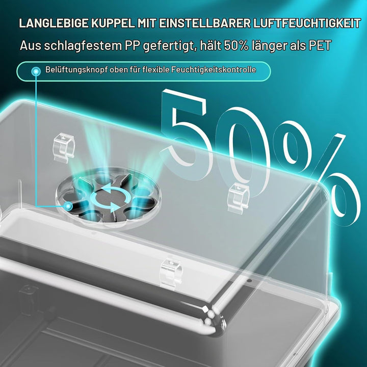 HG Power Anzuchtkasten Set mit Heizmatte Pflanzen mit Thermostat, Zimmergewächshaus mit 30 Zellen un