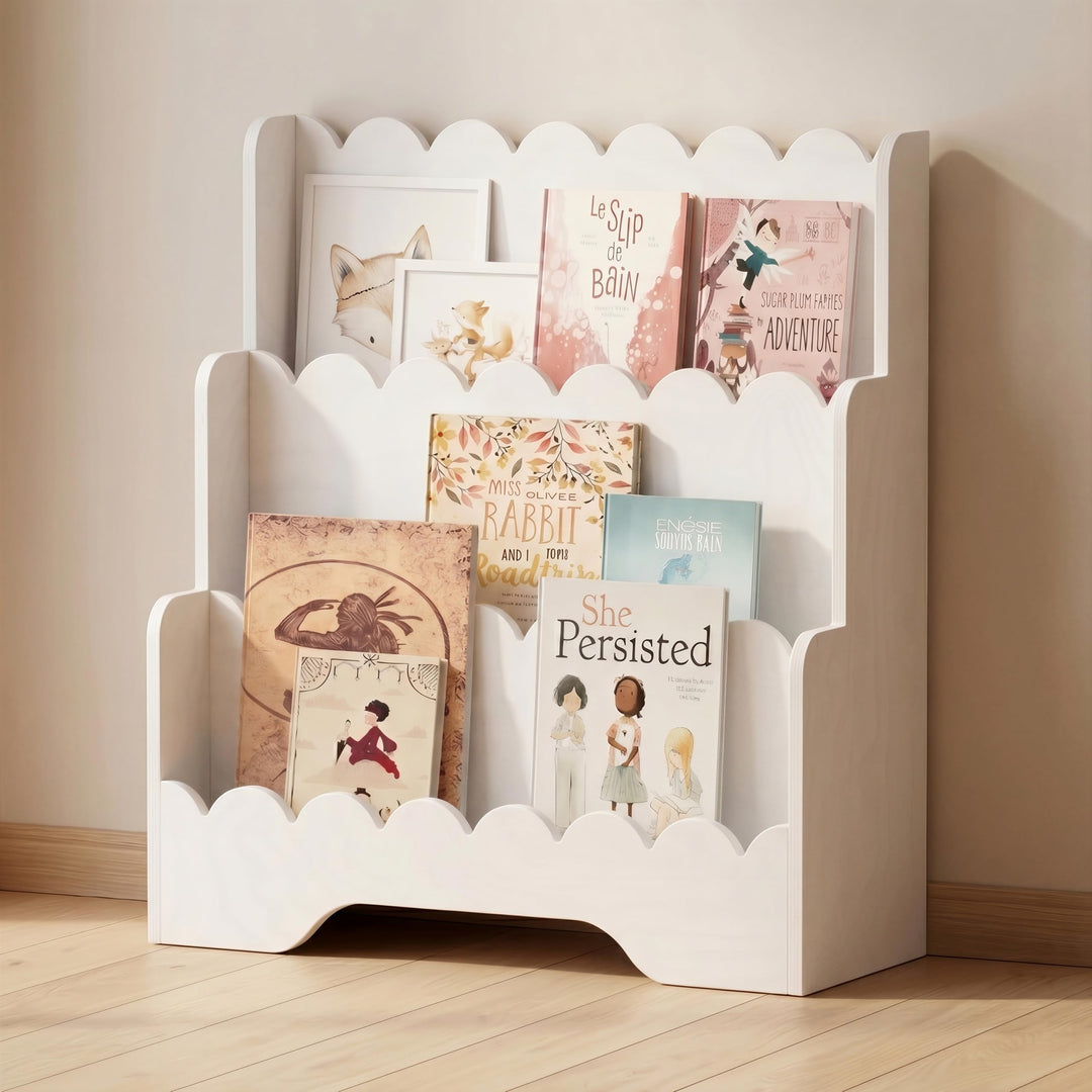 smartwood Montessori Bücherregal Kinder, FSC-Kiefernholz, Weiss, LULU | 3-stufig, 64x31,5x71 cm, Ein