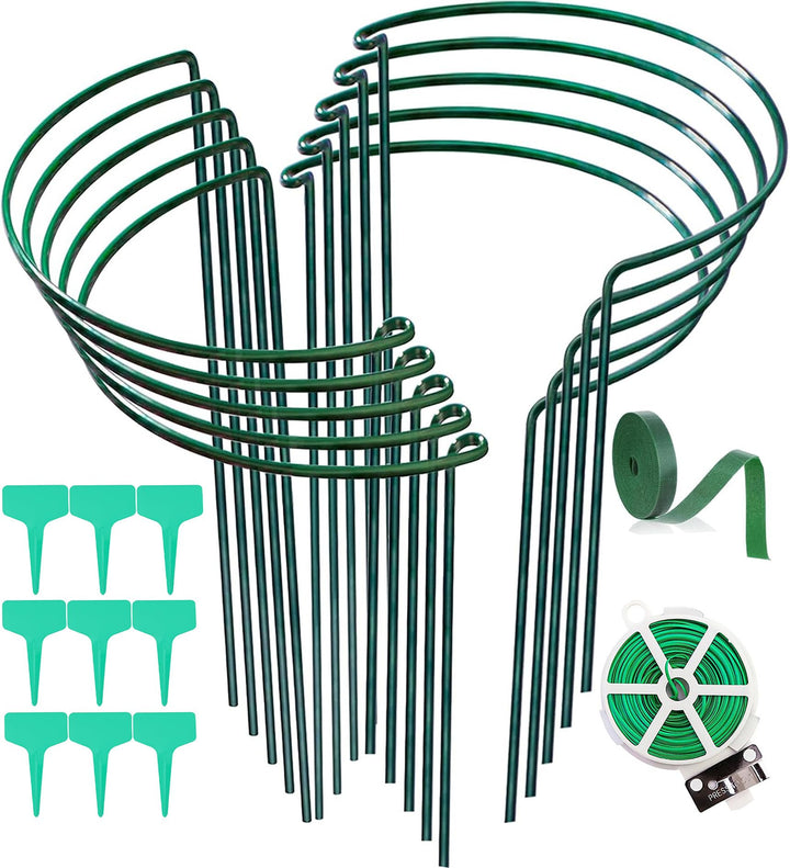10er-Pack Pflanzenstützpfähle, Halbrunder Metall-Gartenpflanzenpfahl, Pfingstrosenkäfige und -stütze