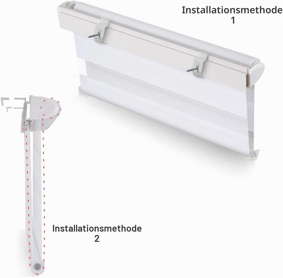OBdeco Doppelrollo Duo Rollo Klemmfix ohne Bohren B80cm x H150cm(Stoffbreite 76 cm) Weiss für Fenste