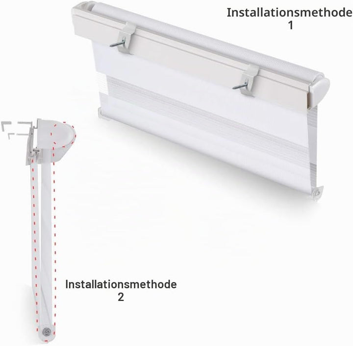 OBdeco Doppelrollo Duo Rollo Klemmfix ohne Bohren B80cm x H150cm(Stoffbreite 76 cm) Weiss für Fenste