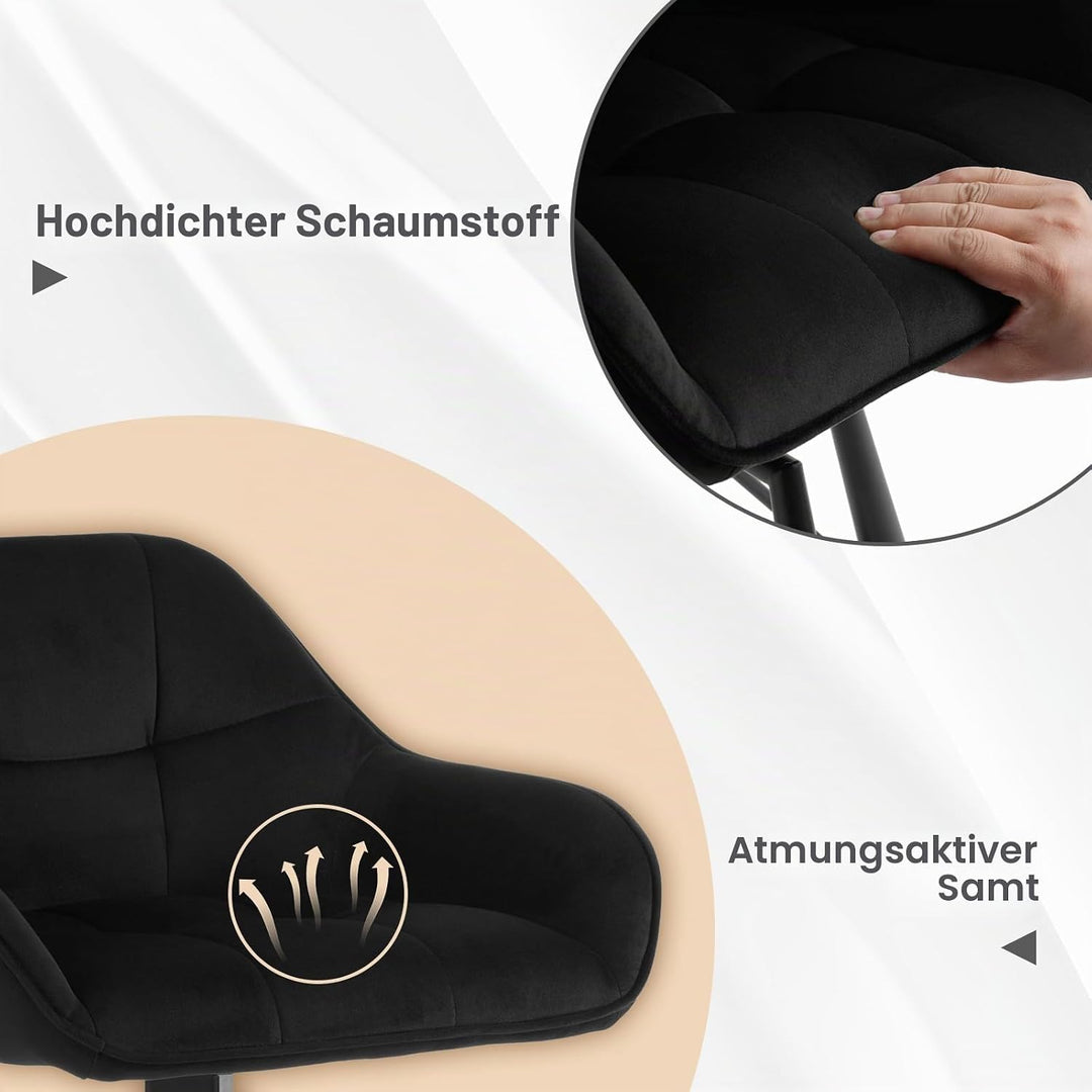 WOLTU Barhocker 2er Set, Barstuhl mit Lehne, Samt, Schwarz | Bistrohocker 360°drehbar, Tresenhocker