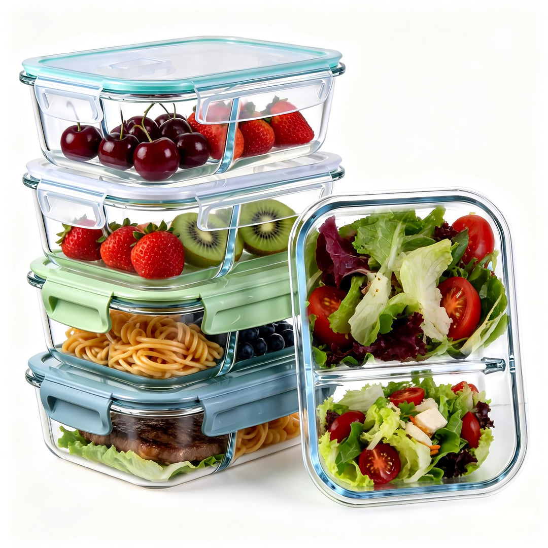 Zocipro 5 Stück Meal Prep Boxen Glas 1040ml mit 2 Fächern | Glasbehälter mit Deckel, Frischhaltedose