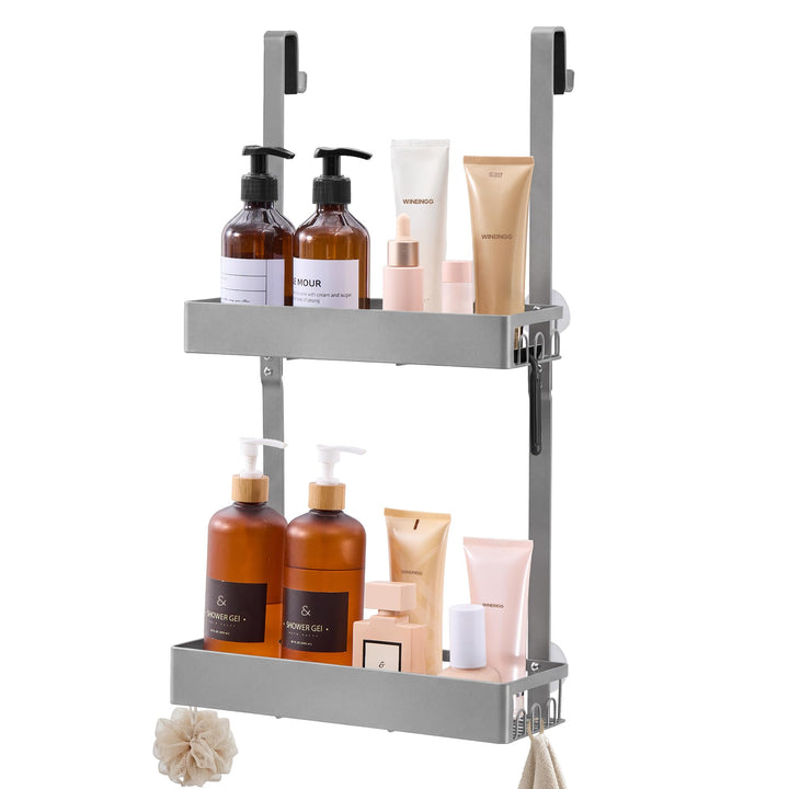SONGMICS Duschablage ohne Bohren, 2 Ebenen Duschregal zum Hängen, Silber | Badezimmer Organizer mit