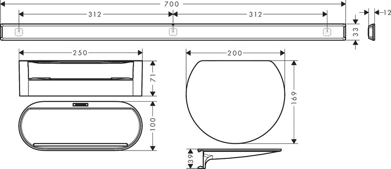 hansgrohe WallStrois - Badewannenset, Zubehör Set für die Badewanne ohne bohren, Badezimmer Set 3-te