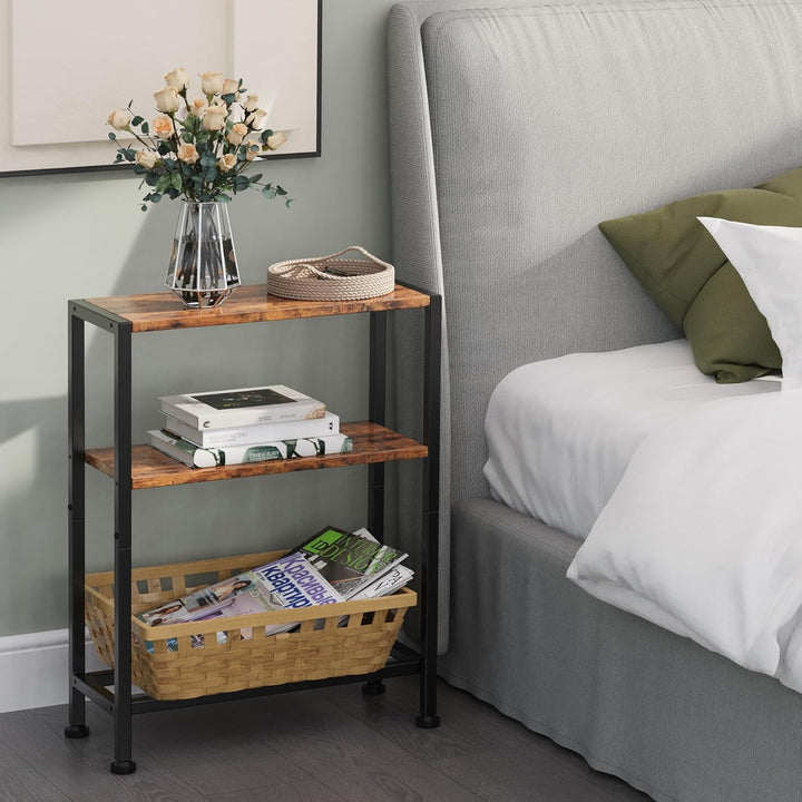 Schmaler Beistelltisch, Nachttisch, 2er Set, 3 Ablagen Nachttisch Schmal mit Stauraum, sofa beistell
