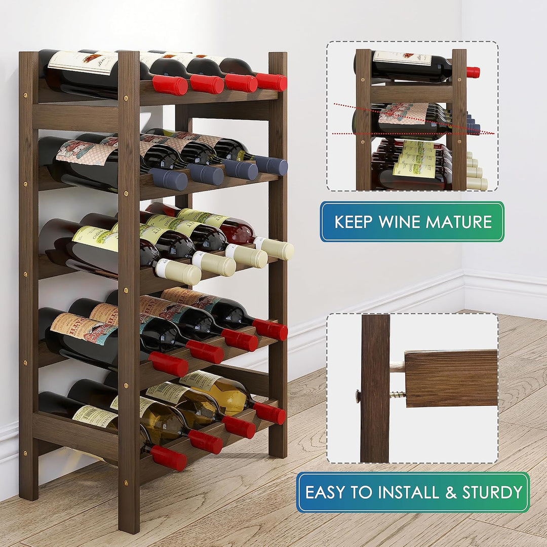 SMIBUY Bambus-Weinregal, 20 Flaschen-Display-Halter, 5-stöckige freistehende Lagerregale für Küche,