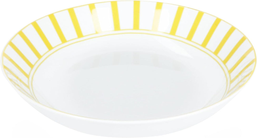 MamboCat Split gelb 6er Set Suppenteller I 450ml I weisses Porzellan-Geschirr mit Streifen für 6 Per